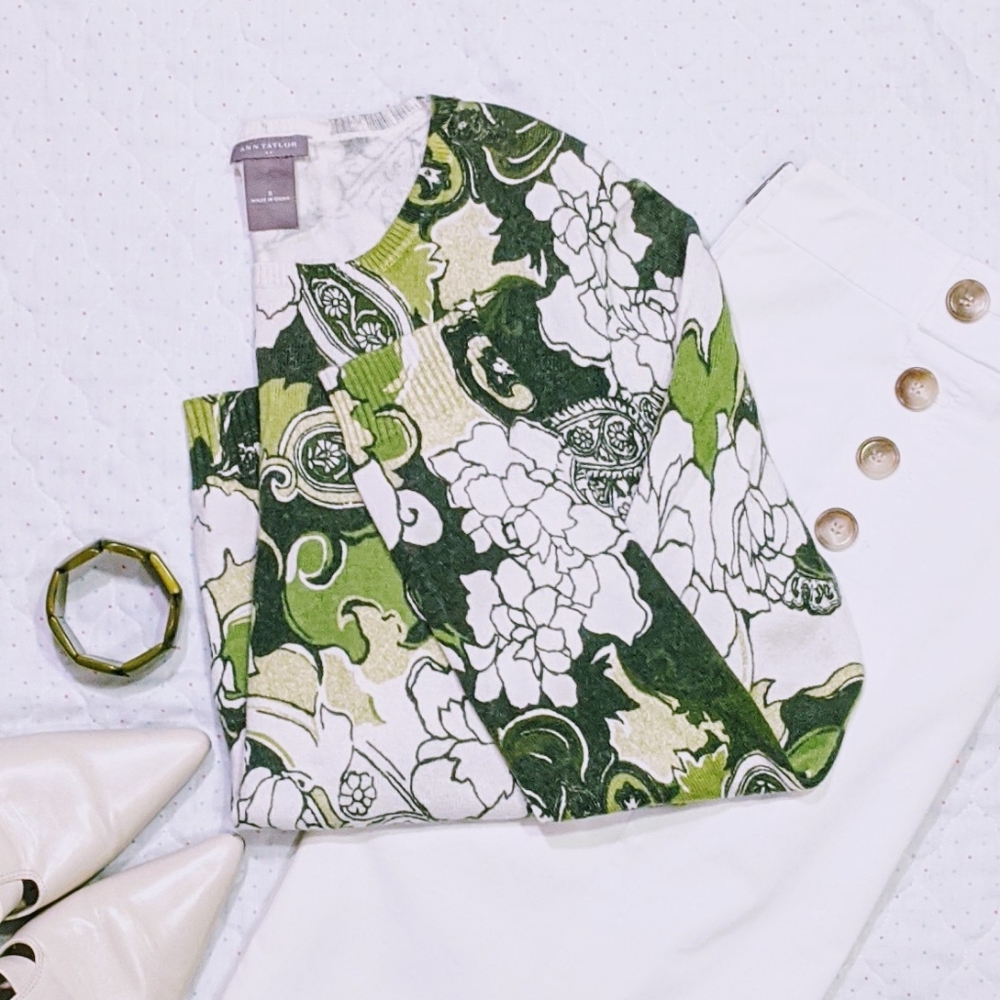 Ann Taylor Paisley Green Sweater